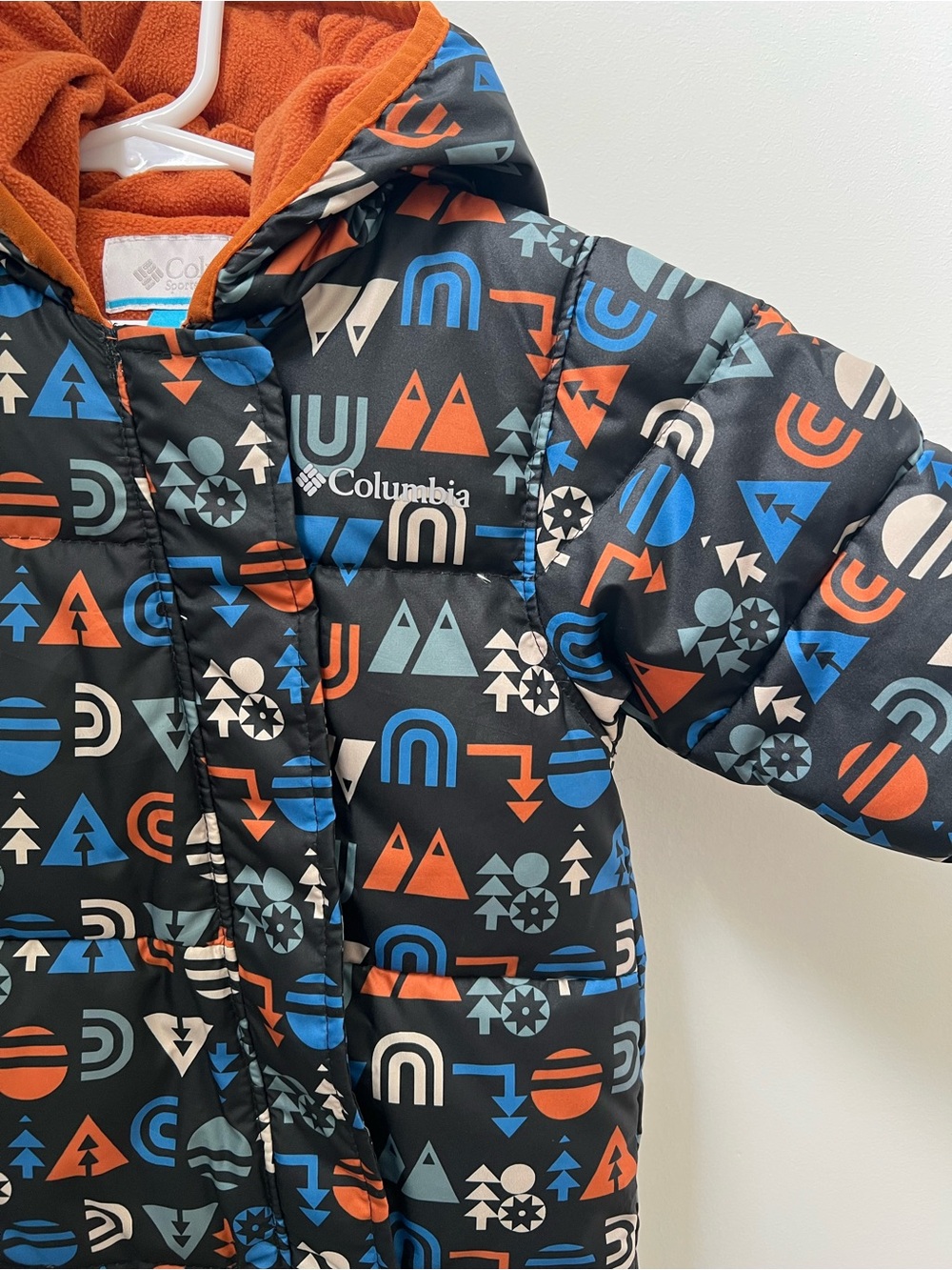 Columbia Kids Black Geo Print Snowsuit with Blue & Orange Accents
